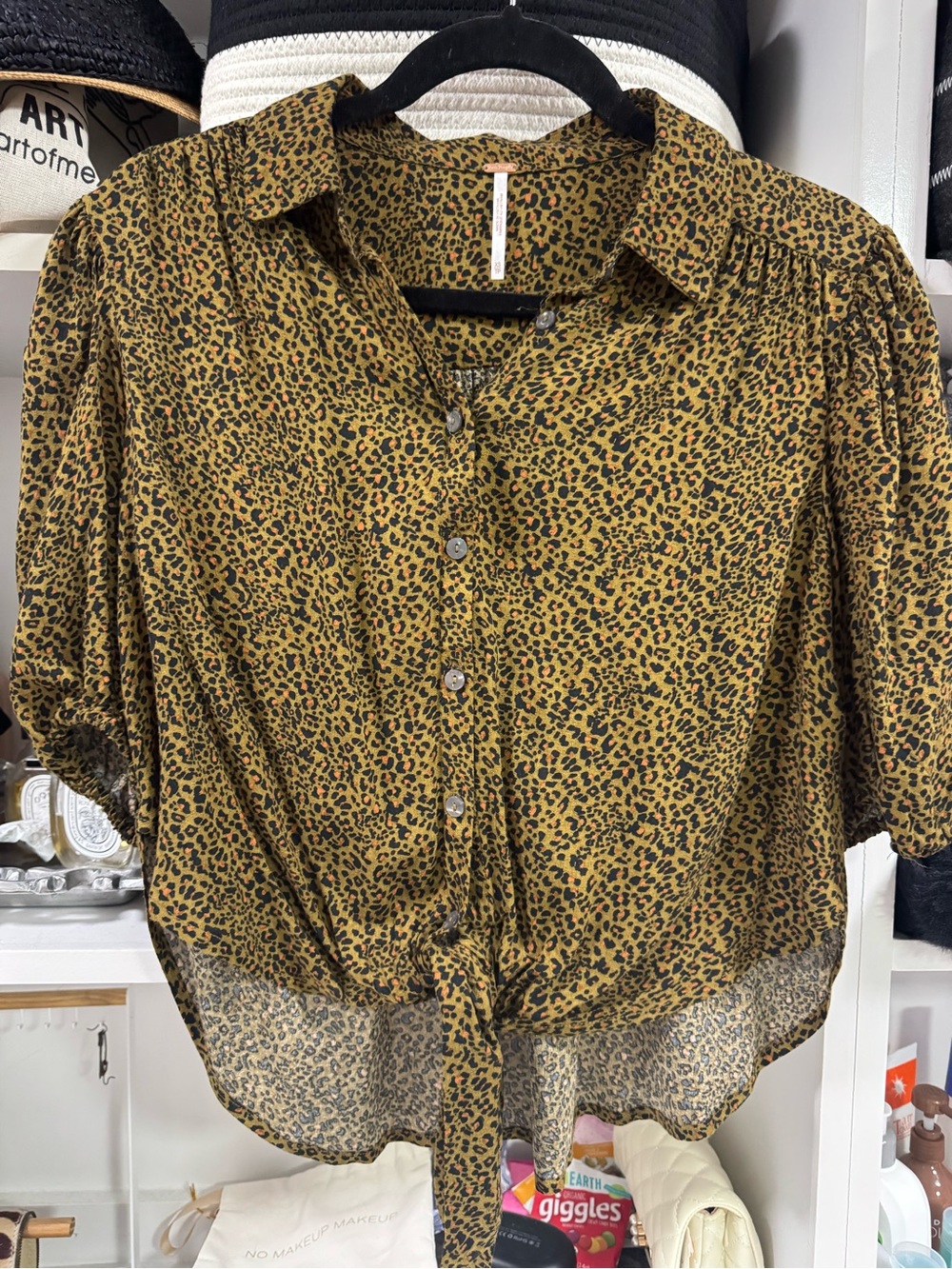 🍂🐆 FREE PEOPLE Leopard Print Tie Front Blouse – Size XS 🐆🍂 - Picture 3 of 4